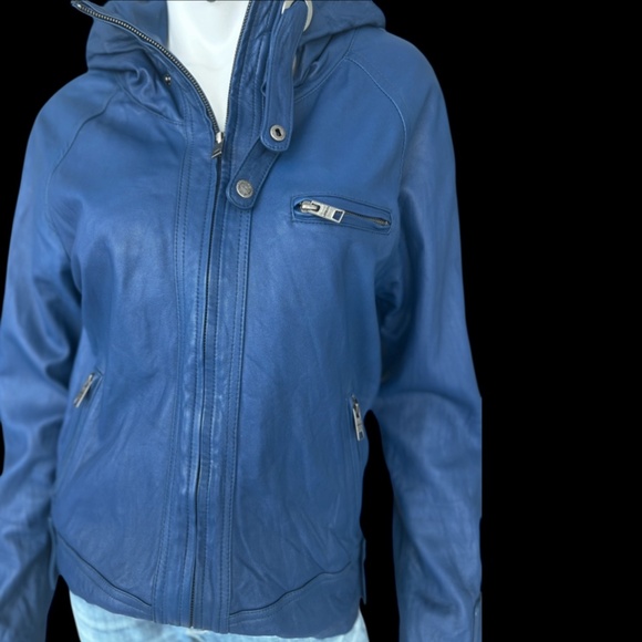 Lavenlico Blue Italian Sheep Leather Jacket | Y2K 2000s Made in Italy - Picture 5 of 13